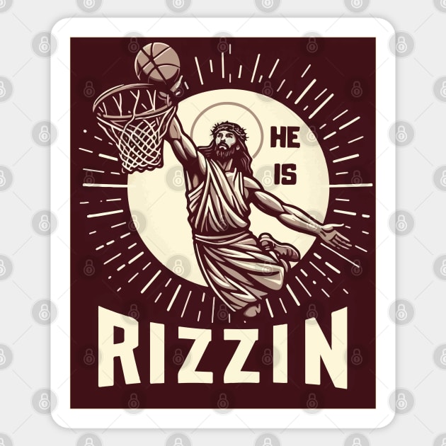 He Is Rizzin Funny Basketball Retro Jesus Christ Sticker by TomFrontierArt